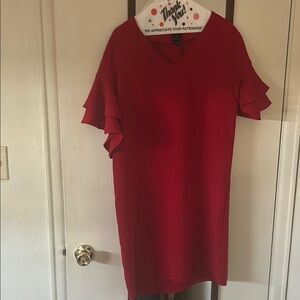 Red V-Neck Dress with Ruffle Sleeves